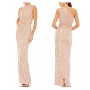 MAC DUGGAL Womens Size 0 Gold SEQUINED RUCHED 1 SHOULDER Formal GOWN Dress 26694